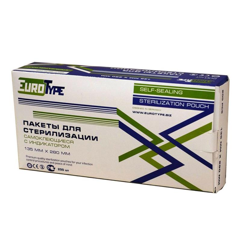 Изображение Пакет 135х280мм 200шт Euro type / Евротайп для паровой и газовой стерилизации самоклеящийся