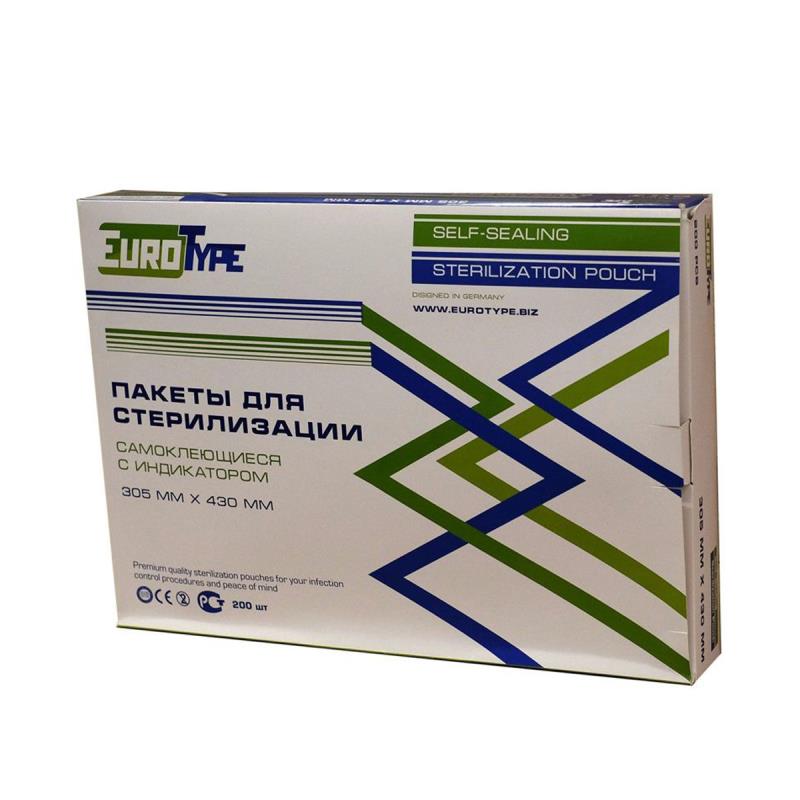 Изображение Пакет 305х430мм 200шт Euro type / Евротайп для паровой и газовой стерилизации самоклеящийся