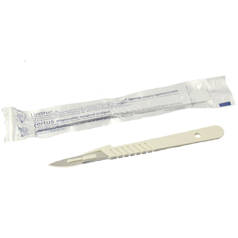 Изображение Скальпель стер с пластмассовой ручкой №23 CERTUS хирургическое одноразовое