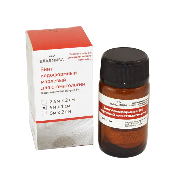 Изображение Бинт йодоформный марлевый, 5м х 1 см