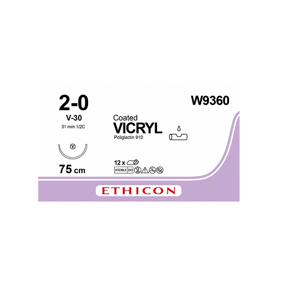 Изображение Викрил / Vicryl нить фиолетовая 75см 2/0 (3) 1 игла колющая 1/2 31мм 12шт Этикон W9360