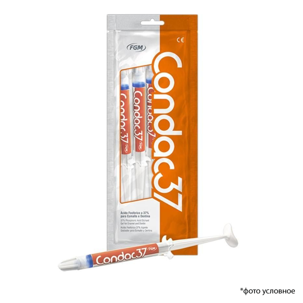 Изображение Condac 37. Протр. гель 37% ортофосфорная кислота для травления эмали и дентина 3 шпр х 2,5гр + 3 аппликационных канюли