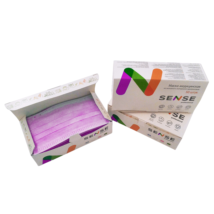 Изображение Маска 3-сл Сенс / SENSE на резинке с носовым фиксатором нестерильная розовая 50шт Маска