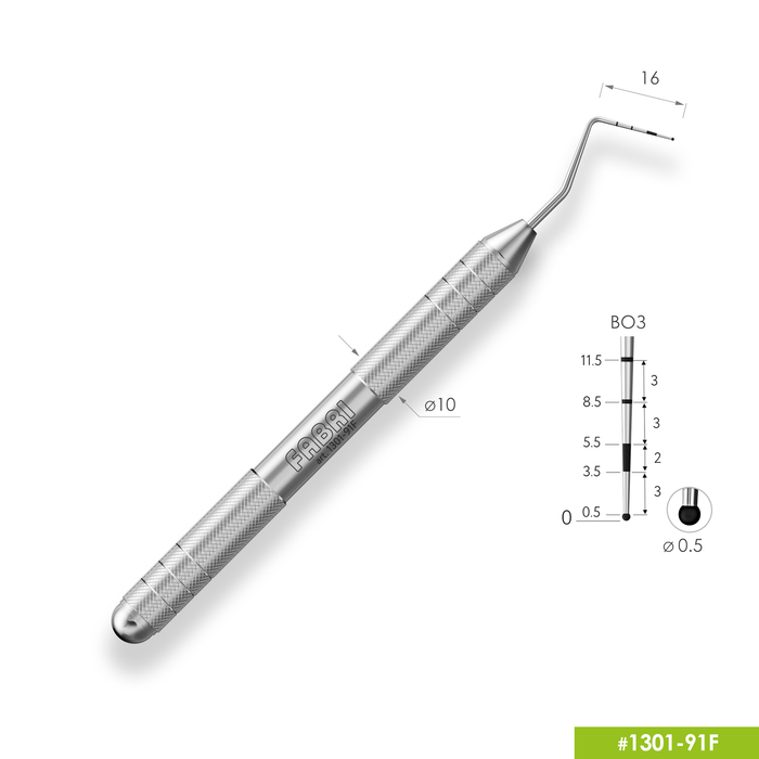 Изображение 1301-91F Пародонтологический мерный зонд. Шкала ВОЗ. Эргономичная ручка Ø10мм
