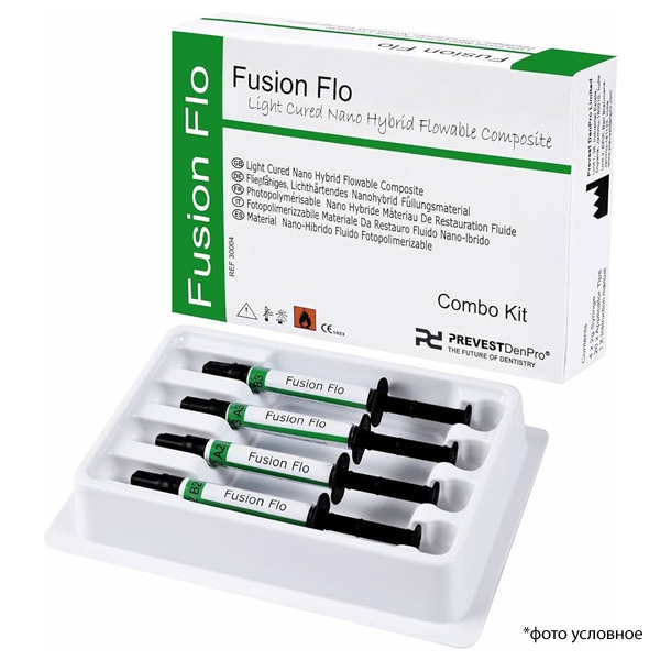 Изображение Fusion Flo жидкотекучий композит, универсальный, светоотверждаемый в наборе, шприцы, 2 гр, 4 шт