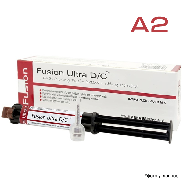Изображение Адгезивный цемент Fusion Ultra D/C, цвет А2, двухкомпонентный, 9 гр + 10 насадок