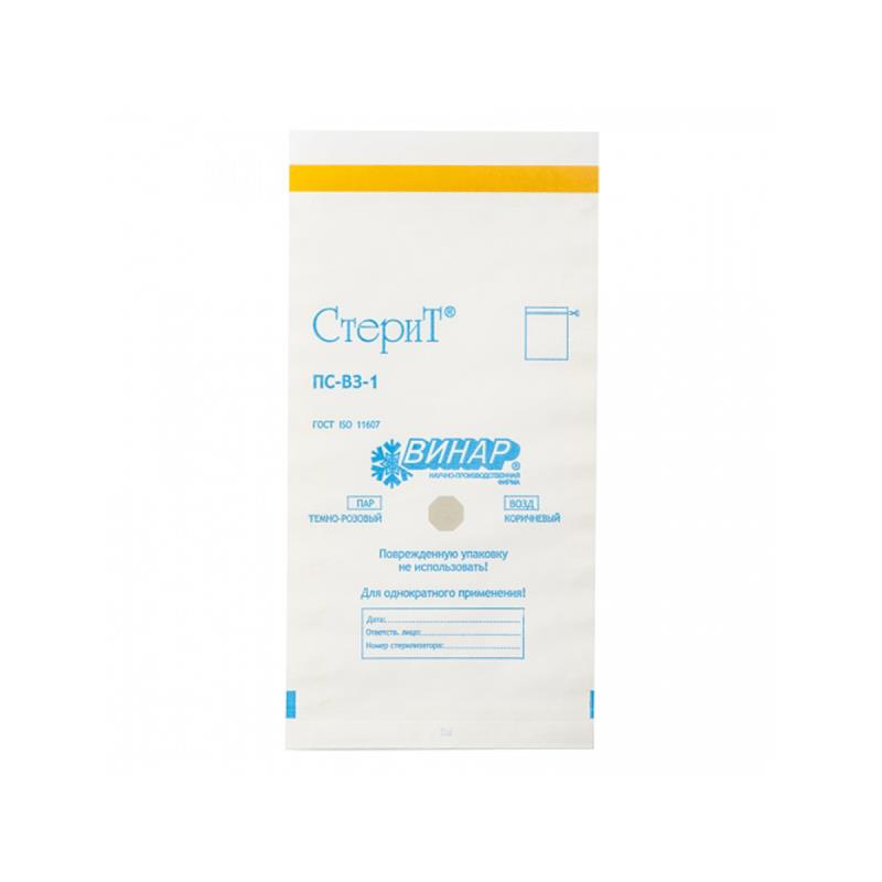 Изображение Пакет 150х280мм 100шт СтериТ из влагопроч бумаги для стерилизации
