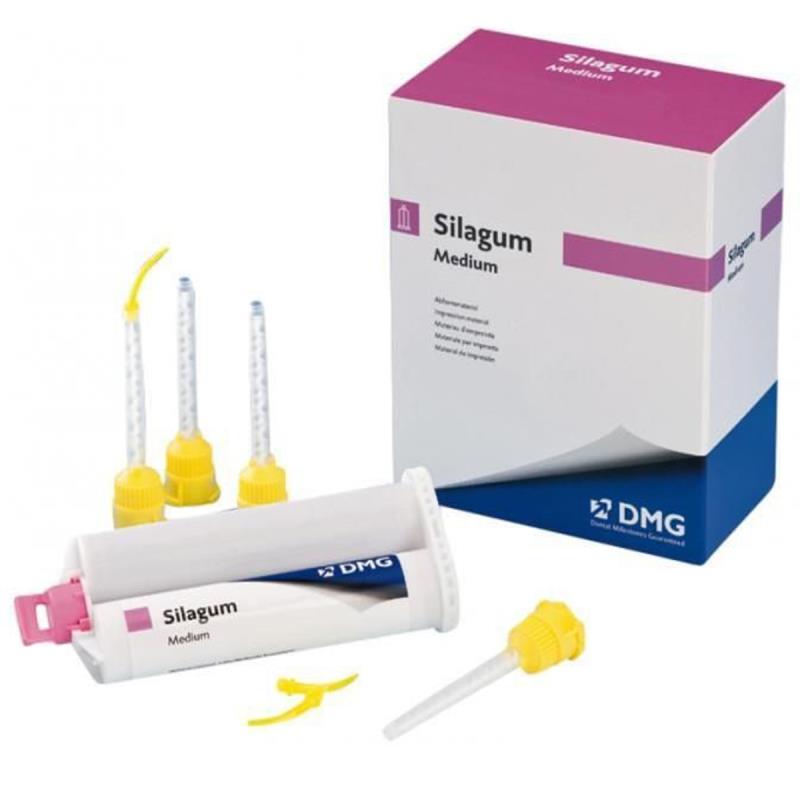 Изображение Silagum Medium коррегирующий материал средней вязкости, картридж, 2х50мл + 24 насадки