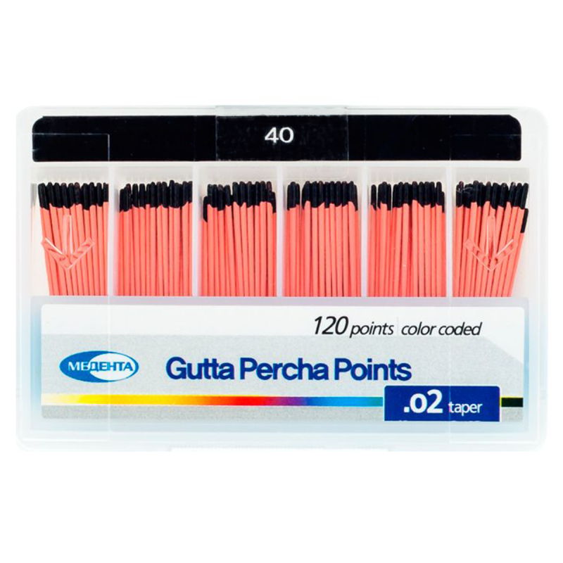 Изображение Штифты гуттаперчевые 02 №40, 120 шт., Медента, Мета Биомед