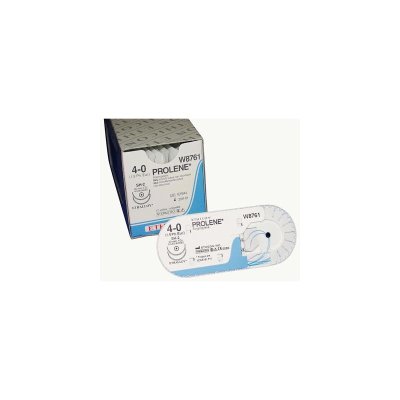 Изображение Пролен W8761 4/0 (колющая SH-2 20 мм, 2 иглы, синяя 90см, окр. 1/2) 12шт/упак (лицензия)