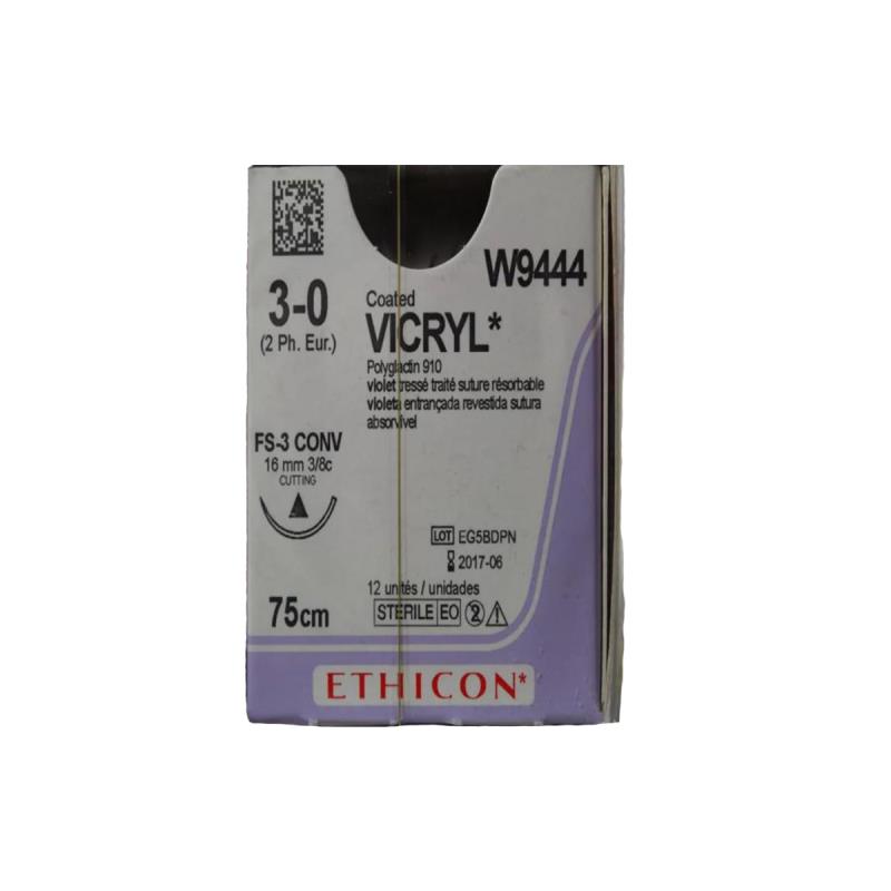 Изображение Викрил W9444 3/0 (режущая FS-3 Conv 16 мм, фиолетовый 75 см, окружность 3/8) 12шт/упак (лицензия)