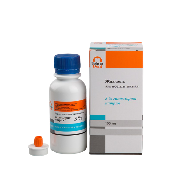 Изображение Жидкость антисептическая гипохлорит натрия 3% для обработки корневых каналов зуба, флакон, 100мл